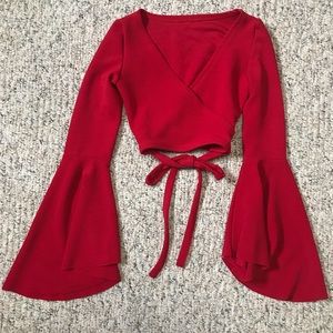 Red Flared Sleeve Crop Top